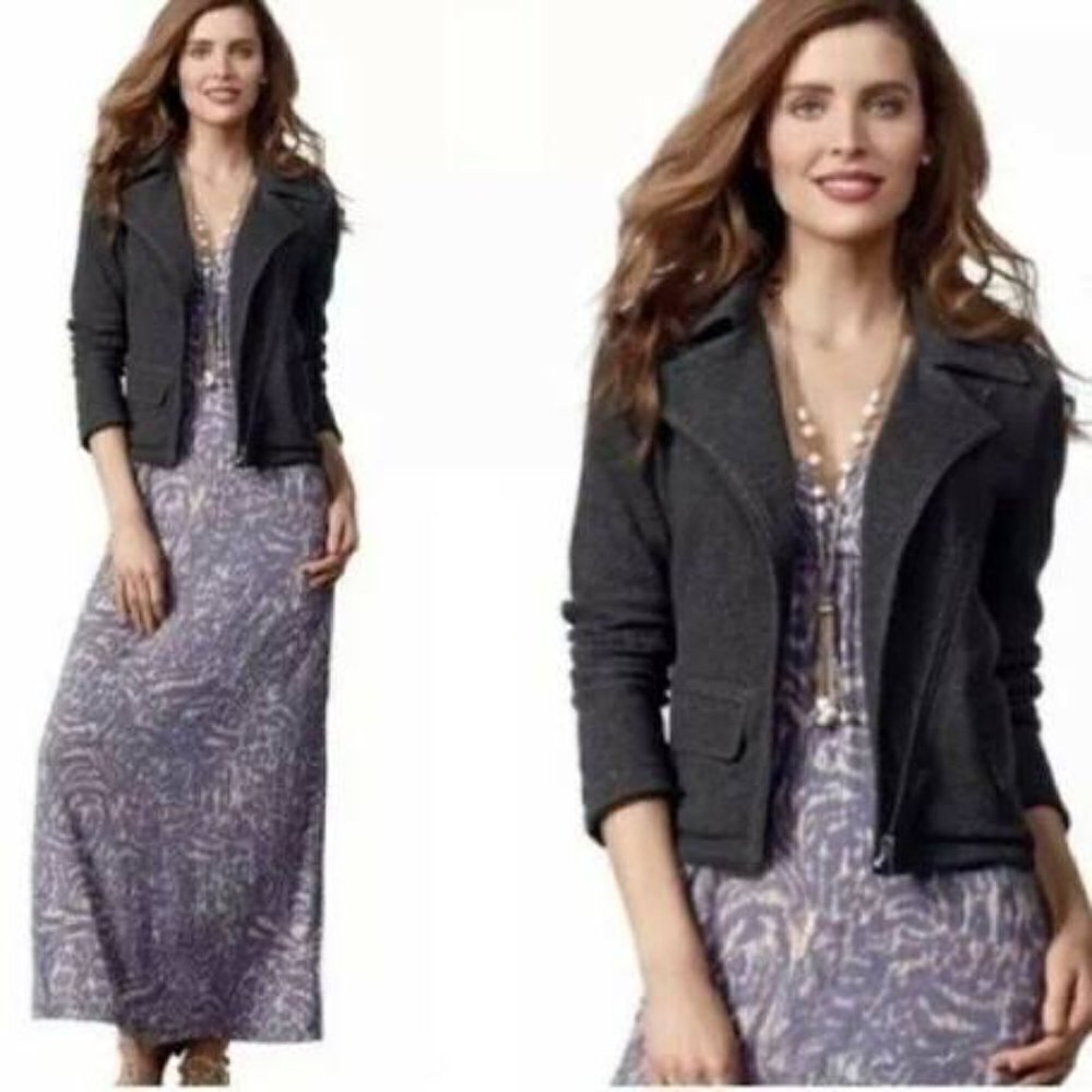 CABI - Style #775 100% Cotton Charcoal Gray Terry Knit Moto Jacket - Size Small